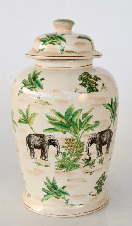 Large Elephant & Palm Leaf Ginger Jar